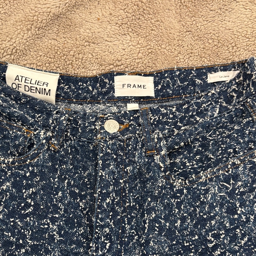Frame Denim Women's Blue Patterned Straight Leg Jeans - Picture 3 of 4